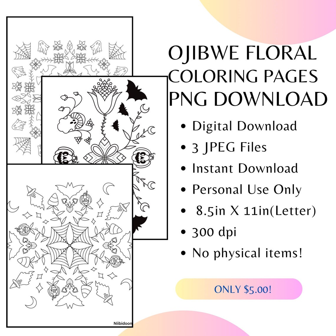 Printable Halloween Ojibwe Floral Coloring Pages by Mazinibiidesigns 3 ...