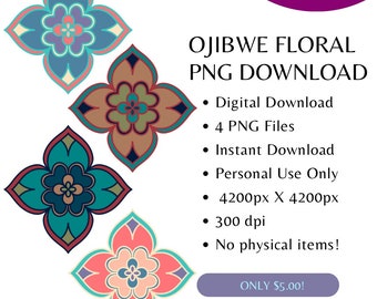 Digital Download PNG Ojibwe Floral by MazinibiiDesigns | 4 PNG Files | 4096px X 4096px | 300dpi | Personal Use