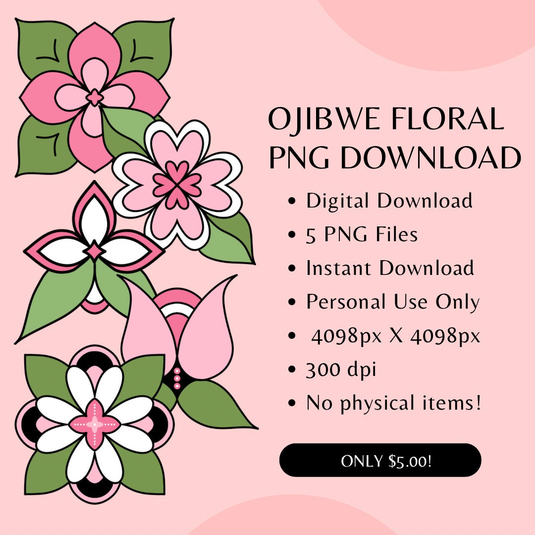 Digital Download PNG Ojibwe Floral by Mazinibiidesigns 5 PNG Files 4096px X 4096px 300dpi Personal Use - Etsy