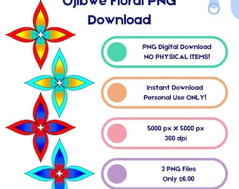 Digital Download PNG Ojibwe Floral by MazinibiiDesigns | 4 PNG Files | 5000-x X 5000px | 300dpi | Personal Use