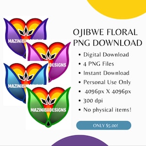 Digital Download PNG Ojibwe Floral by MazinibiiDesigns | 4 PNG | 4096px X 4096px | 300dpi | Personal Use