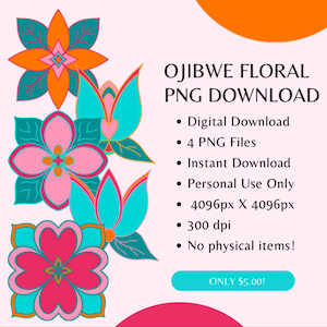 デジタルダウンロード PNG Ojibwe Floral by Mazinibii | 4096px X 4096px | 300dpi | 個人使用