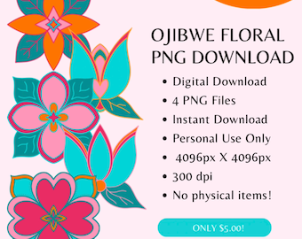 Digital Download PNG Ojibwe Floral by Mazinibii | 4096px X 4096px | 300dpi | Personal Use
