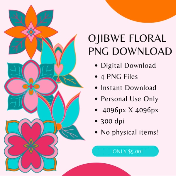 Digital Download PNG Ojibwe Floral by Mazinibii | 4096px X 4096px | 300dpi | Personal Use