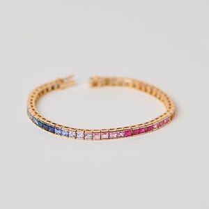 18k white Gold Rainbow Sapphire tennis bracelet,14k white gold rainbow sapphire tennis bracelet,14k white gold multicolour sapphire bracelet