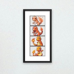 Charmander Through the Generations Cross Stitch Pattern