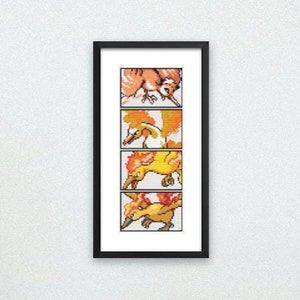 Moltres Through the Generations Cross Stitch Pattern