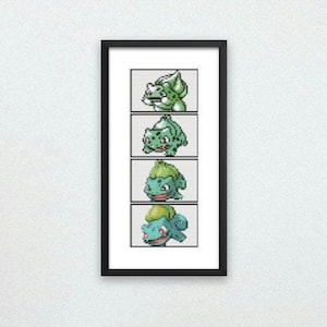 Bulbasaur Through the Generations Cross Stitch Pattern