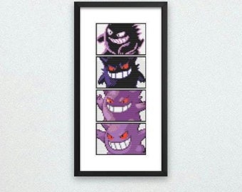 Gengar Through the Generations Cross Stitch Pattern