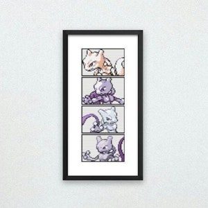 Mewtwo Through the Generations Cross Stitch Pattern