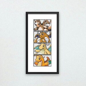 Dragonite Through the Generations Cross Stitch Pattern