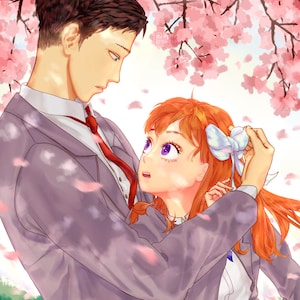 11&quot;x14&quot; Gekkan Shoujo Nozaki-kun Poster - Nozaki and Chiyo Under Cherry Blossoms