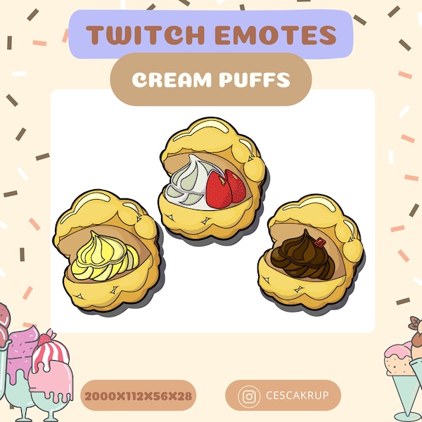 Émotes délicieuses et mignonnes de choux à la crème ! Inspiré par Mashle ! Idéal pour Discord ou Twitch !