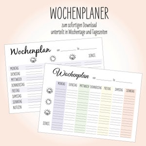 Peut inclure: Un modèle d'organisateur hebdomadaire imprimable avec un design simple. L'organisateur est divisé en jours de la semaine et comprend un espace pour les notes. Le texte sur l'organisateur dit "Wochenplaner" qui est l'allemand pour "organisateur hebdomadaire".