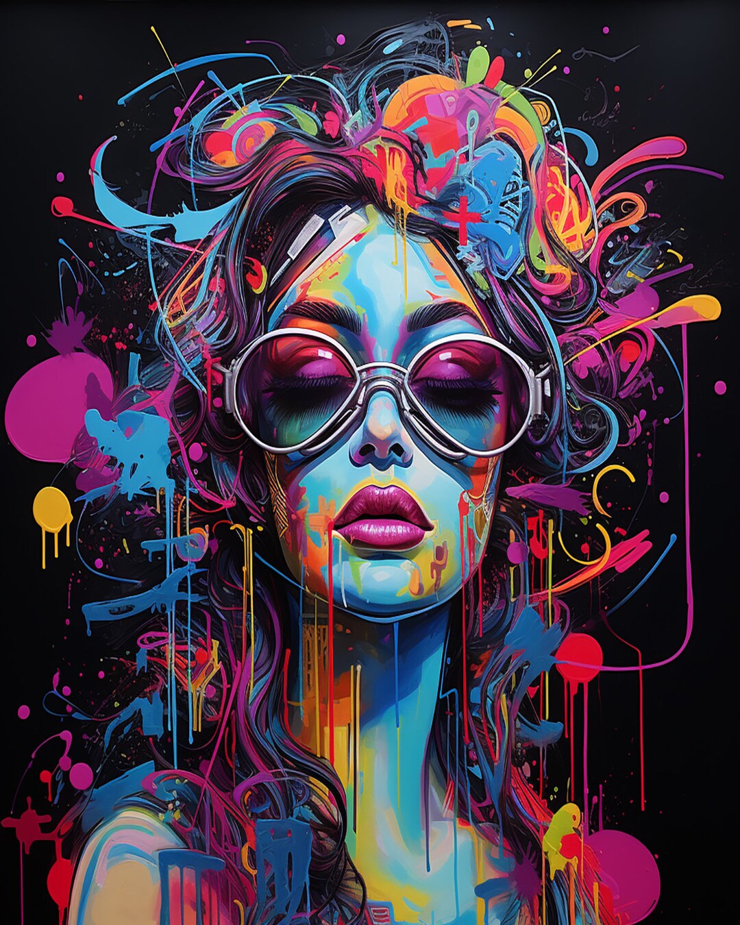Bohemian Graffiti Style Woman Art Print Digital Download - Rainbow ...