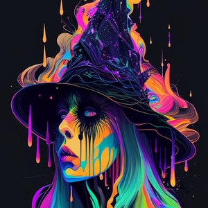 Witch Magic Spell Rainbow Colorful Particles Art Print Digital Download - Surreal, Abstract, Dark Background, Print, Design