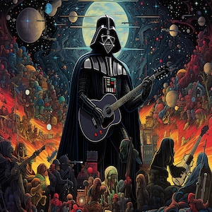 Dark Side of the Tune, Vader Tapestry, Huge | Art, Star Wars, Darth Vader, Sci-fi, Space, Surreal, Pink Floyd, Guitar, Rock, Galaxy, Music