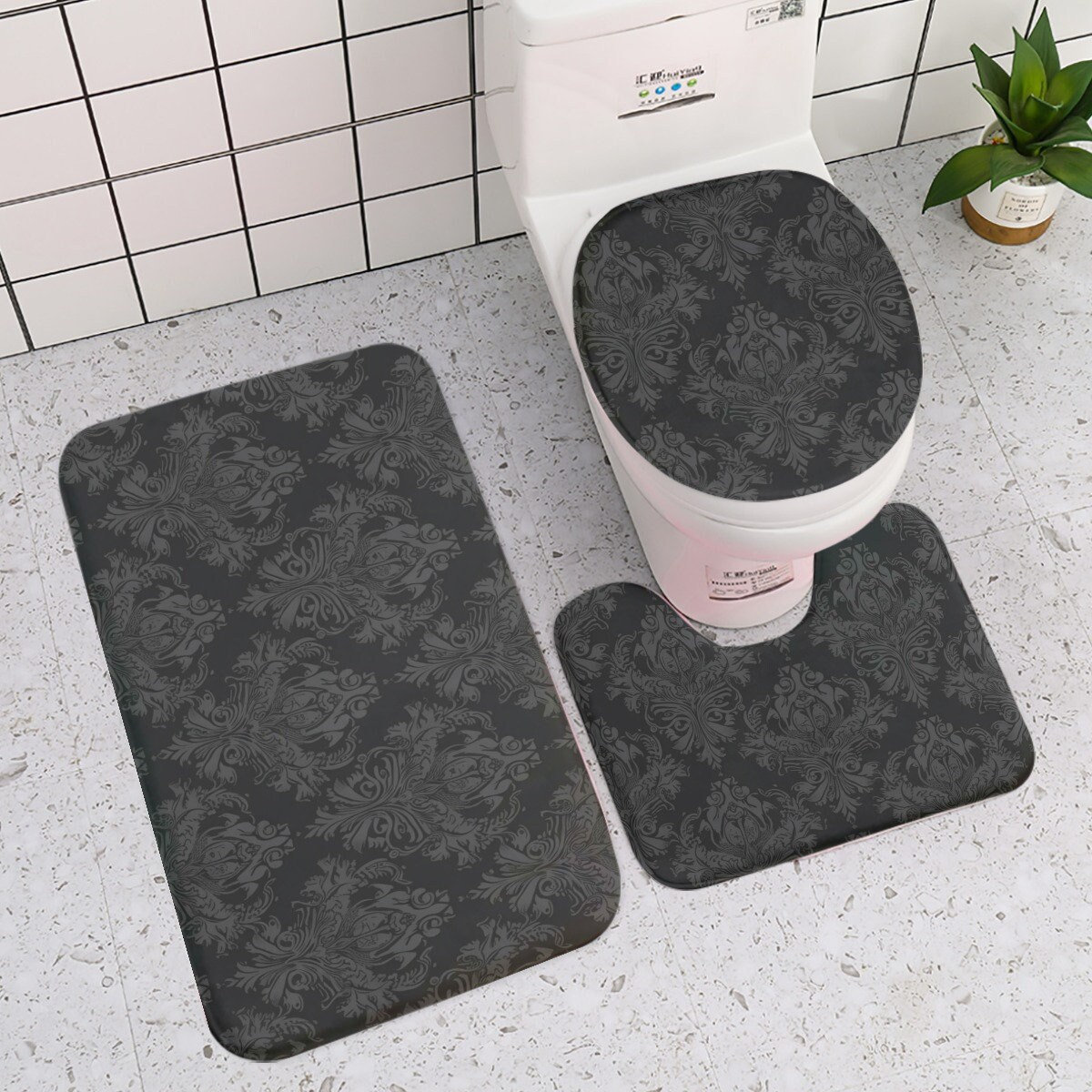 BEIGE 3-Piece Rock Memory Foam Bathroom Mat Set – SuzieAndersonHousewares