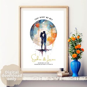 Mapa de estrellas personalizado por fecha-pareja, V.07 / Gráfico de estrellas personalizado, Impresión del cielo nocturno, Regalo de aniversario, Regalo de bodas, Día de San Valentín / Impresión de arte