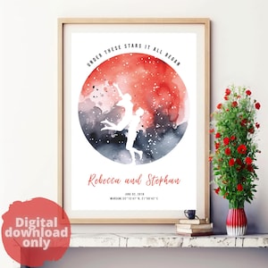 Carte des étoiles personnalisée par date - imprimable, cadeau pour la Saint-Valentin, anniversaire de mariage, carte du ciel, la nuit où nous nous sommes rencontrés, tirages d'art