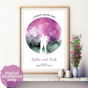 Illustrazioni da stampare per pareti, stampe del cielo notturno, mappa delle stelle per data, regalo per il primo anniversario, San Valentino, mappa delle stelle personalizzata.