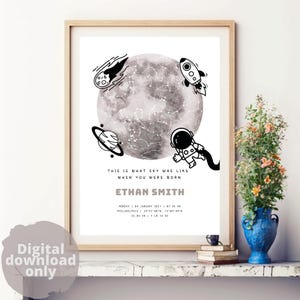 Carte des étoiles personnalisée pour nouveau-né, cadeau d'anniversaire et de baptême, impression de chambre de bébé ciel de bébé, cadeau pour garçon, téléchargement numérique