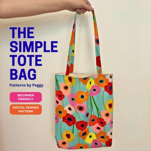 Beginner Lined Tote Bag Sewing Pattern – Easy Step-by-Step Pictures (PDF), No printing, Easy to Sew, Instant Download
