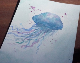 Jellyfish watercolor postcard