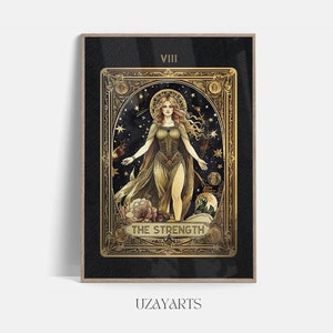 Tarotprint: sterkte tarotkaart, kunst aan de muur tarot, mystieke kunst aan de muur, tarot Home Decor, Celestial Home Decor, afdrukbaar, INSTANT DOWNLOAD