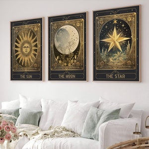 3er Set Tarot Karten, Tarot Wohndekor, Tarot Karte Poster, Tarot Wandkunst, Witchy Wandkunst, Himmlische Wanddekoration, Instant Download