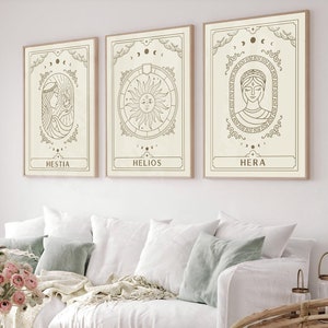 Mythological Greek Goddesses Poster Set of 3, Helios, Hera and Hestia, Mythology Poster, Print, Celestial Printable Design, Instant Download
