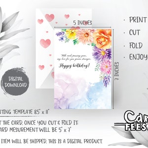 Digitale afdrukbare 5x7-inch wenskaart, gelukkige verjaardagskaart en e-kaart + gratis A7 liefdesenvelopsjabloon bij aankoop
