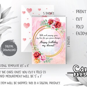 Digitale afdrukbare 5x7-inch wenskaart, gelukkige verjaardagskaart en e-kaart + gratis A7 liefdesenvelopsjabloon bij aankoop