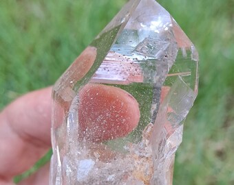 Amazing Himalayan Hashupi Quartz Record Keeper, Self Healed, Penetrator w\ Rainbows, Wisps & White Cloud_103gr