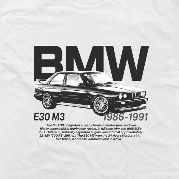 Vintage BMW E30 M3 Racing T-Shirt, 90's Racing Streetwear | Heavy Cotton Tee