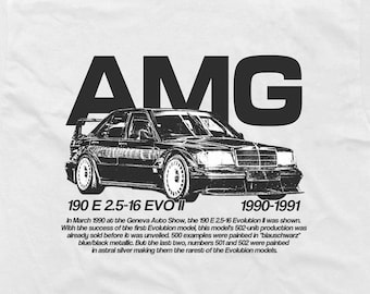 T-shirt de course vintage AMG 190E 2.5-16 EVO II, streetwear de course des années 90, Mercedes-Benz | T-shirt en coton épais