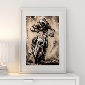 Enduro Poster, Black And White, Metal Print, Motocross Wall Decor , Gift Posters, Dirt Bike Wall Art, Motorcycle Sport Art, Motorbike Decor