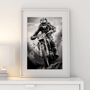 Enduro Poster, Black And White, Metal Print, Motocross Wall Decor , Gift Posters, Dirt Bike Wall Art, Motorcycle Sport Art, Motorbike Decor