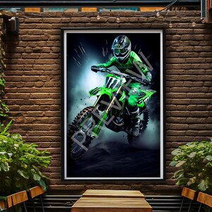 Enduro Poster, Green Theme Moto, Metal Print, Motocross Wall Decor Fabric, Dirt Bike Wall Art, Motorcycle Sport Art, Men Cave Puzzle Magnet