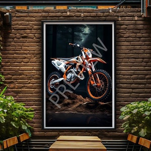 Enduro Poster, Orange Theme Moto, Metal Print, Motocross Wall Decor Fabric, Dirt Bike Wall Art, Motorcycle Sport Art, Men Cave Puzzle Magnet