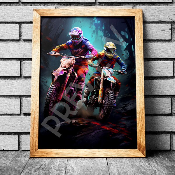 Motocross Madness Poster, Actievolle Race Illustratie Print, Cadeau voor Moto Lover, Metal Print Canvas Stof Puzzel Tapestry Magnet