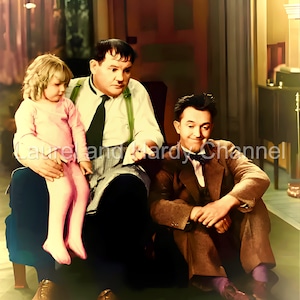 Laurel and Hardy Colourised Little Girl Pack up your troubles Wall Art Digital Downloads Movie Poster
