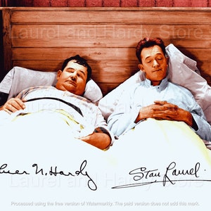 Laurel and Hardy Wall Art Signed Sleeping In Bed They Go Boom Classic Comedy Art Digital Downloads