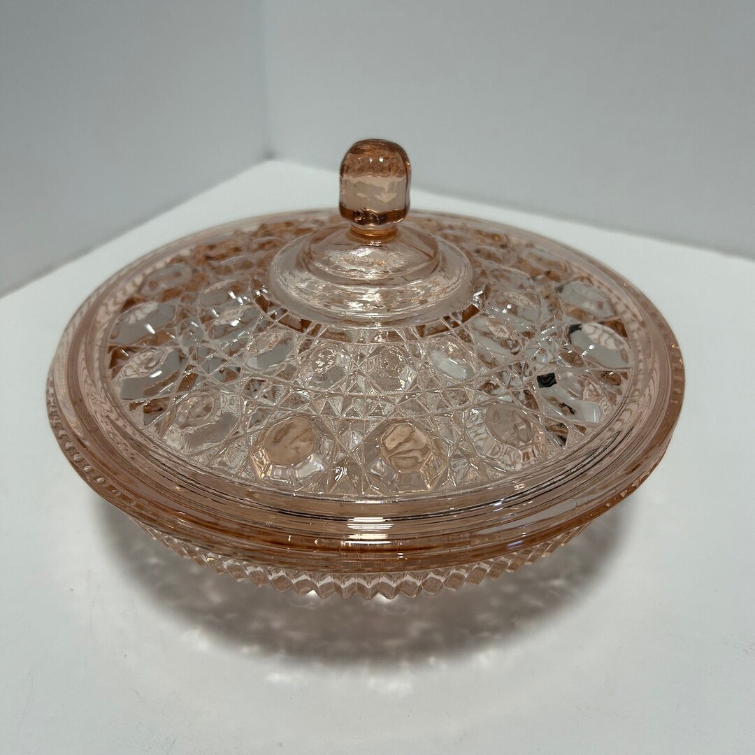 Vintage Pink Depression Glass Dish With Lid Etsy