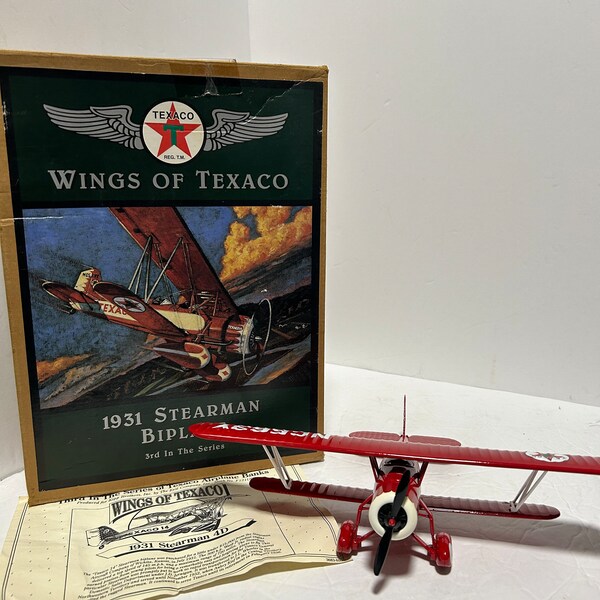 Vintage Texaco 1931 Stearman Biplane; Wings of Texaco Die Cast Metal Bank #3; Vintage Airplane Bank, Vintage Texaco Memorabilia