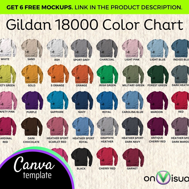 Gildan 1800 Color Chart Etsy