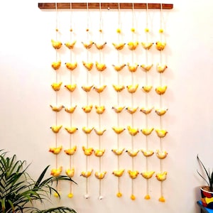 Colgantes de campanas de pájaros hechos a mano, colgantes de puerta indios para el hogar y el jardín, juego de 2 colgantes, decoración de pared de tela