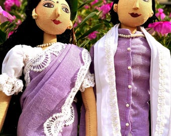 Indiase koppelpop van stof | Handgemaakte traditionele stoffen poppen in Indiaas kostuum | Uniek woondecoratie