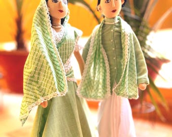 Set stoffen poppen Indian Couple | Handgemaakt jubileumcadeau | | Cultureel aandenken | Cadeau kraamcadeau