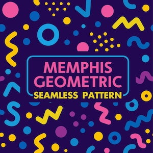 Memphis Geometric Seamless Pattern – Retro 80s 90s Abstract Geometric Digital Paper. Stylish Modern Wall Art, Wallpaper.
